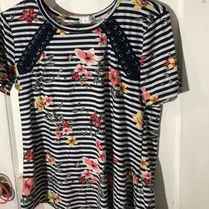 Floral, blue striped blouse